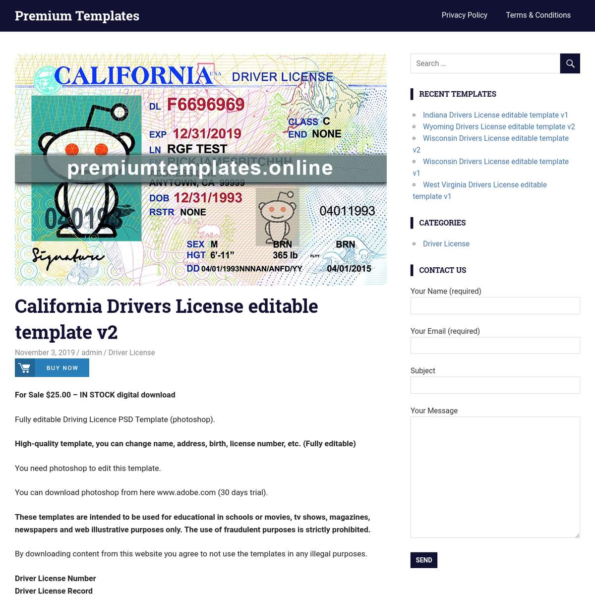 fake california id template