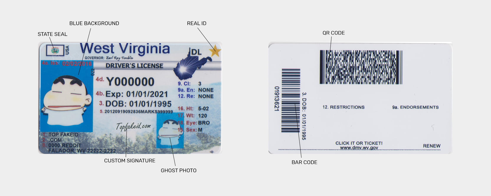 West Virginia Scannable fake id